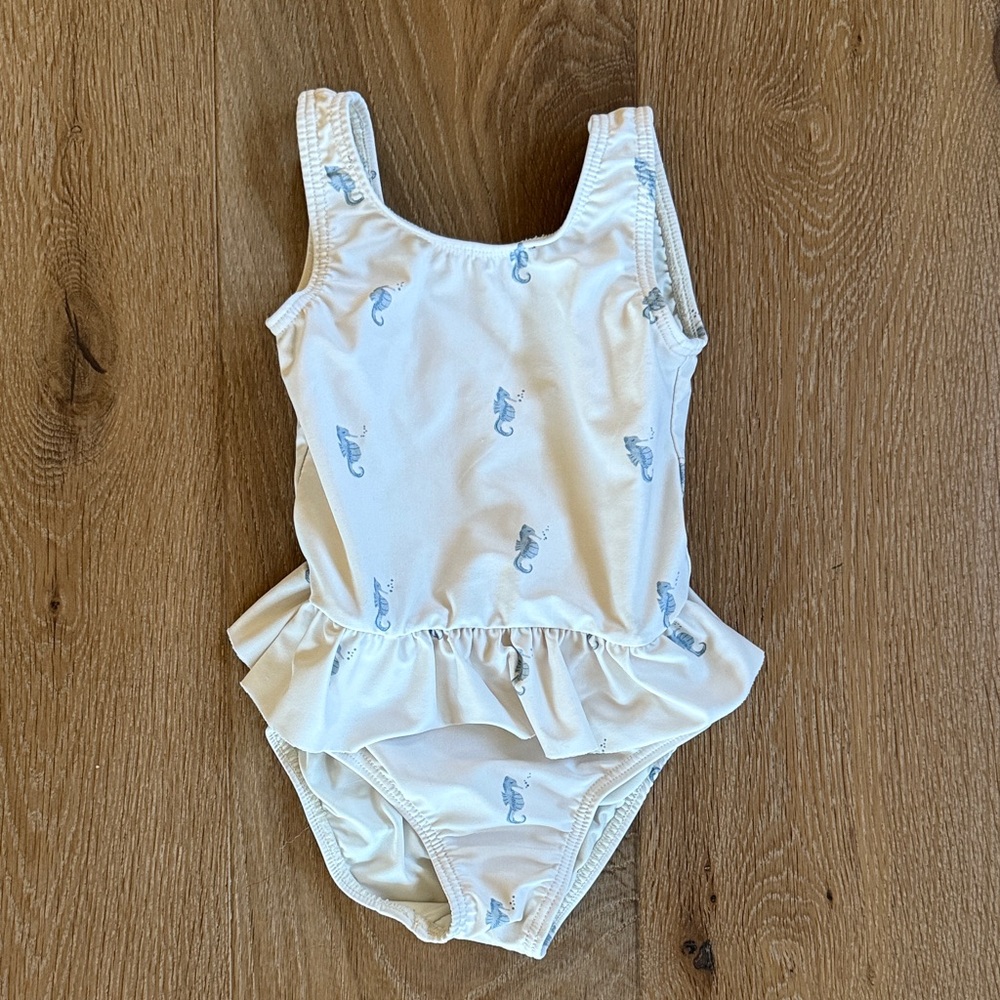 Rylee + Cru Cream One Piece with Blue Seahorses